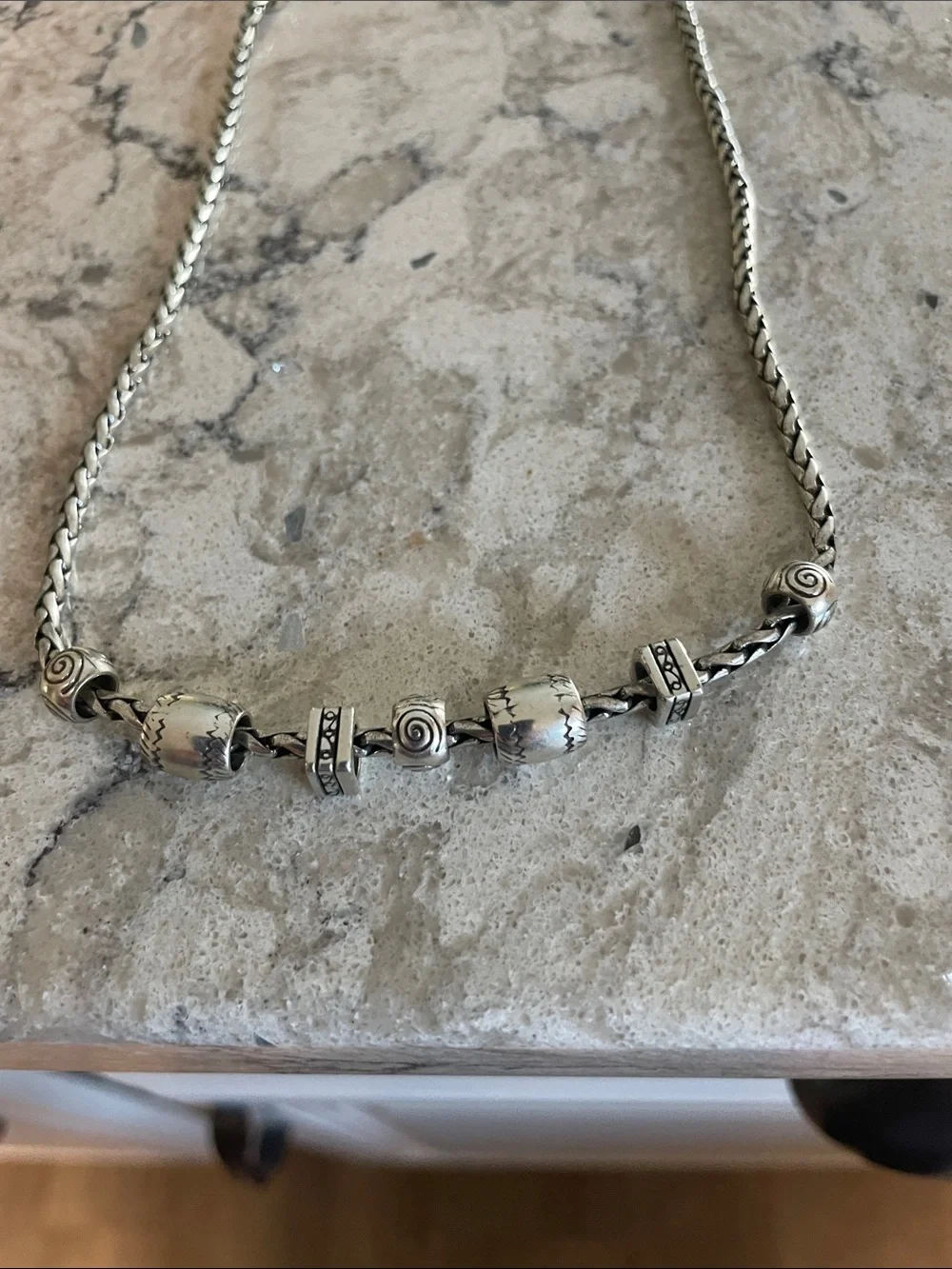 Brighton Silver-Tone Braided Chain Necklace with Decorative Beads